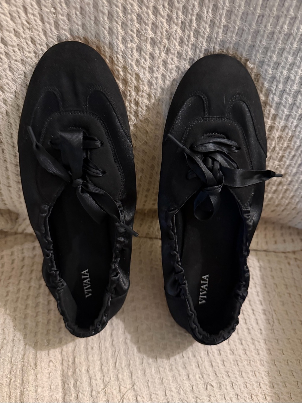 VIVANA Black Satin Ribbon Lace-Up Sneakers